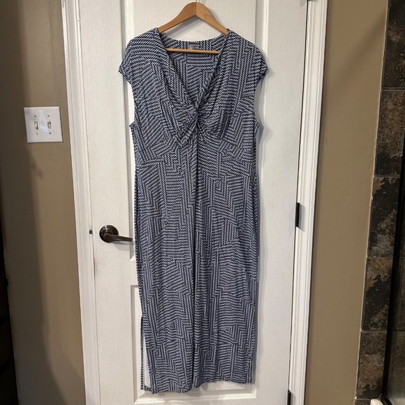 Chico's Dresses Chicos Blue White Geometric Print Twist Front Maxi Dress Slit 3p 6 18 Petite